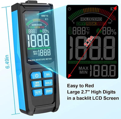 MESTEK WM710 Nadelfreies Hygrometer, digitaler Trockenwandfeuchtemelder, LCD-Display Wandfeuchtemess