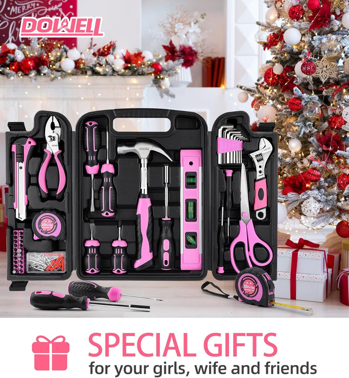 DOWELL Rosa Werkzeugset für Damen, Mädchen, Damen, 123-teilig, mit Werkzeugkoffer