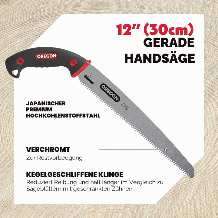 Oregon 12 Zoll Premium Gerade Handsäge aus Japanischem Karbonstahl, Rostfreies Forst-/Stutz-/Schnitt