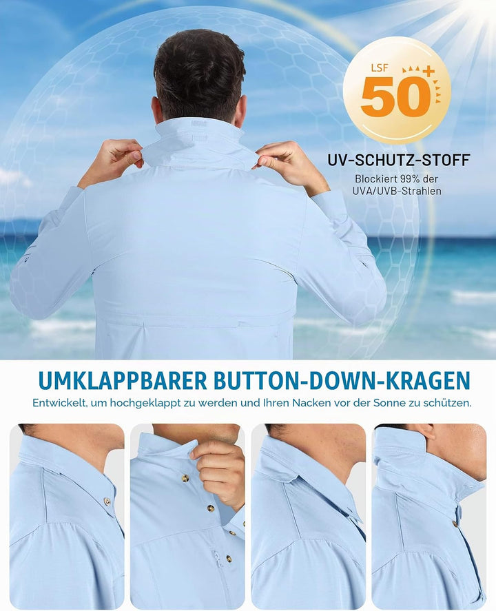 Outdoor Ventures Hemd Herren Safari UPF50+ UV Schutz Langarm Wanderhemd Outdoorhemd Funktionshemd At
