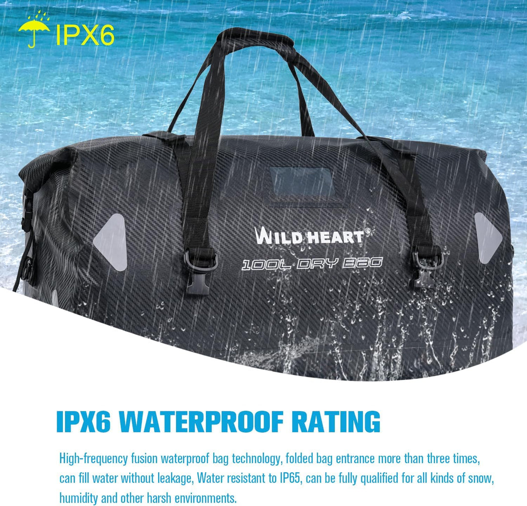 WILD HEART wasserdichte Reisetasche, 40 l 66 l, 100 l, mit verschweissten Nähten, Schultergurten, Ne