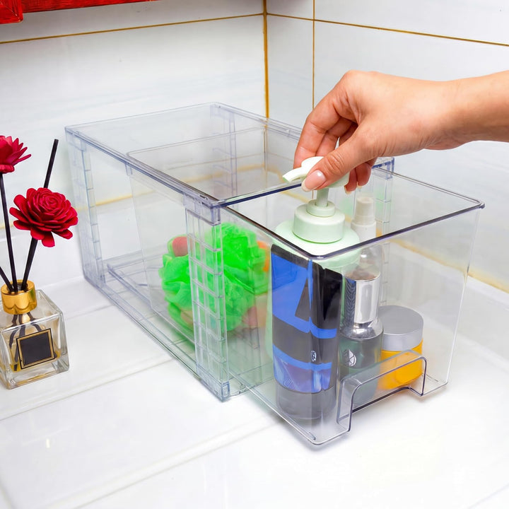 4er Set Stapelbare Aufbewahrungsschubladen, Hochfeste Klare Acryl Organizer mit Griffen Leicht Monti