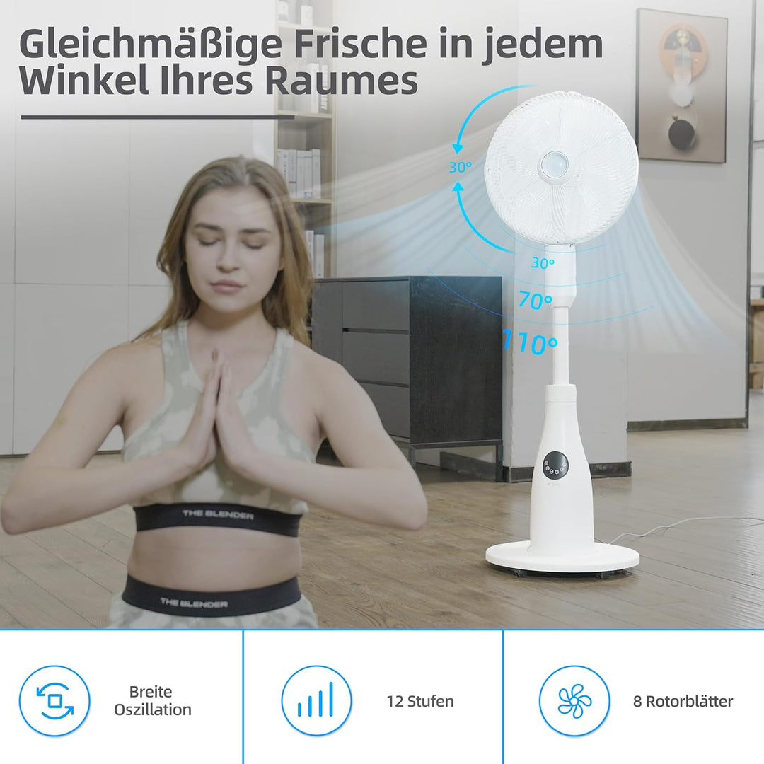 Be Cool Premium Sprühnebel Standventilator mit Fernbedienung | 80W | 2L Wassertank | 1500 m³/h | Osz