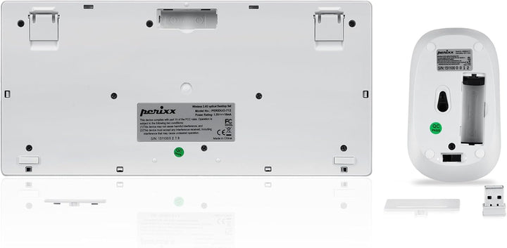Perixx PERIDUO-712W Kabelloses Mini-Tastatur- und Maus-Set, Weiss, US-Englisches Layout White Weiss/