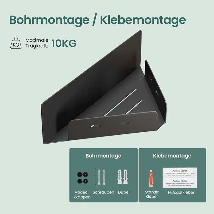Mai & Mai Duschablage zum Bohren oder Kleben, Duschregal Badablage Ecke, Badezimmerablage zur Wandmo