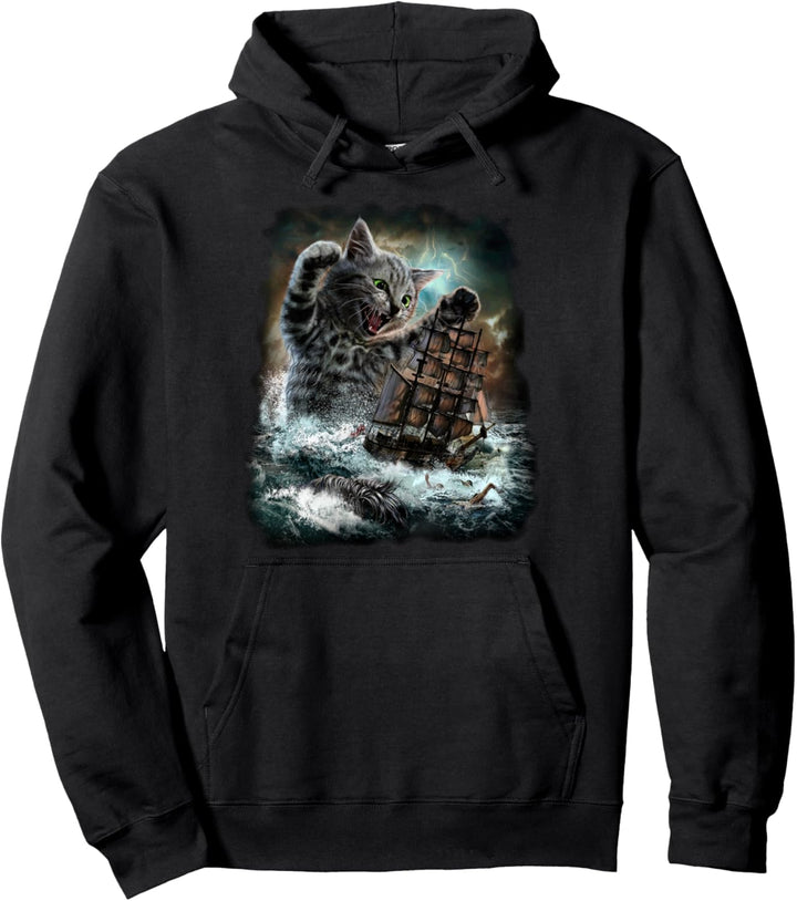 Monster Katze Hinterhalt Galeone Segelschiff Pullover Hoodie