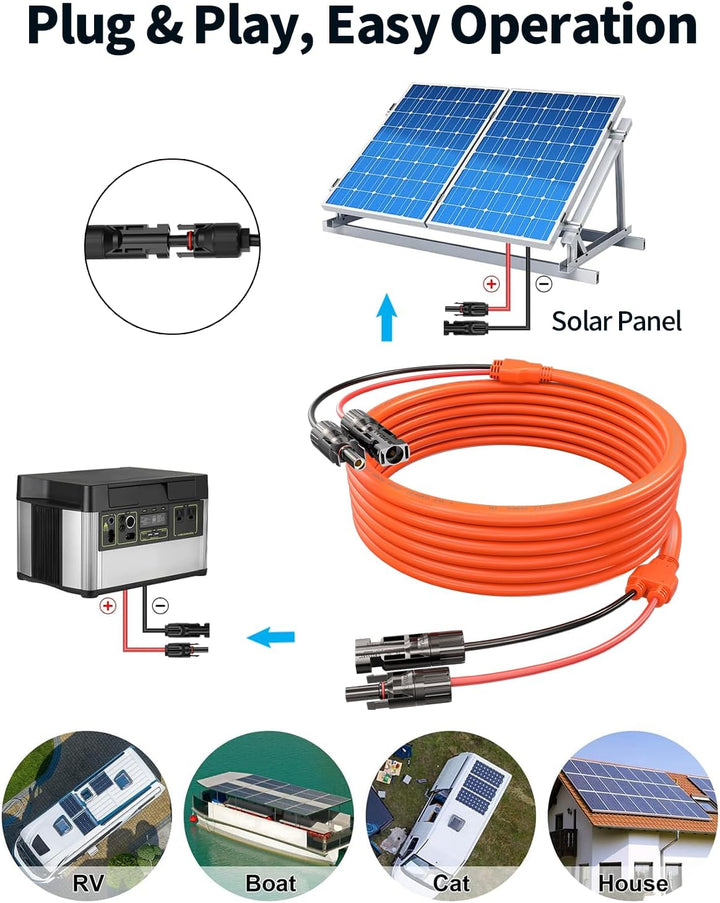 Tonton Solarkabel 6mm² Verlängerung 3Meter 10AWG, Solarpanel Verlängerungskabel mit Buchse und Steck
