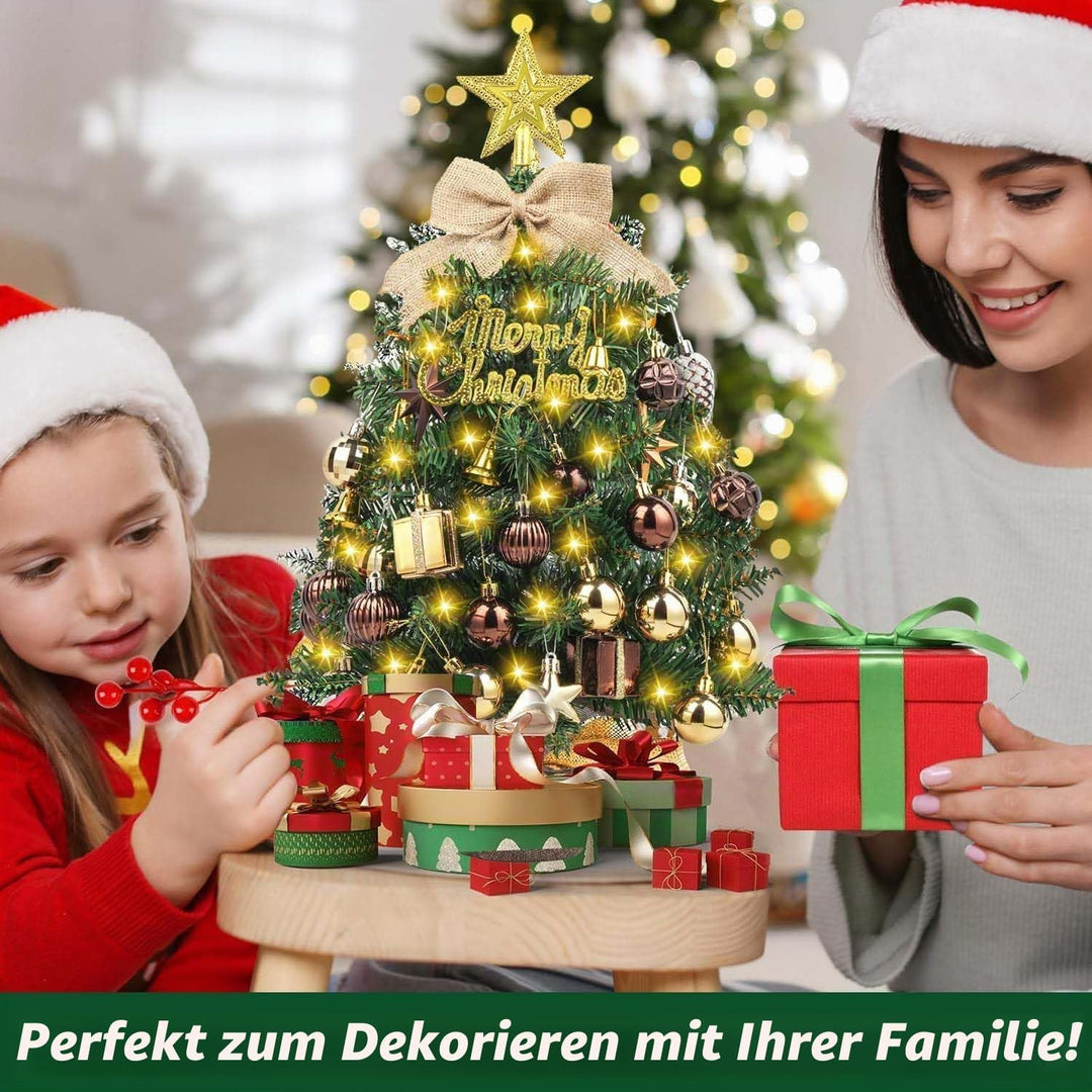 SVNVIOZ Mini 50cm Weihnachtsbaum mit Bronze Gold Weihnachtskugeln, Kleiner Weihnachtsbaum Stern Baum