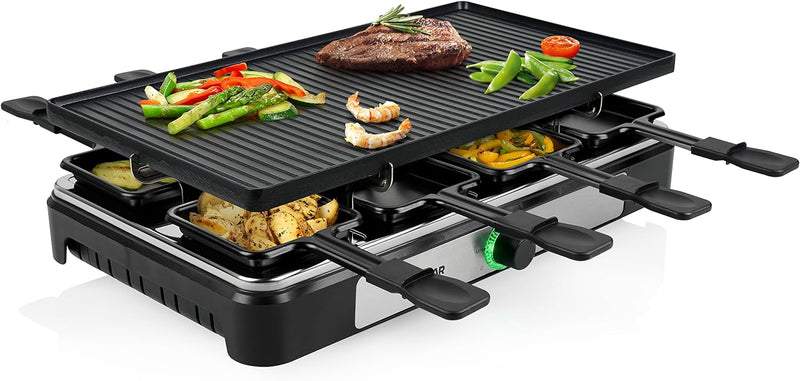 Tristar Raclettegerät RA-2748 – 3-in-1 – Raclette/Kochstein/Grill/Teppanyaki – Für 8 Personen – 1400