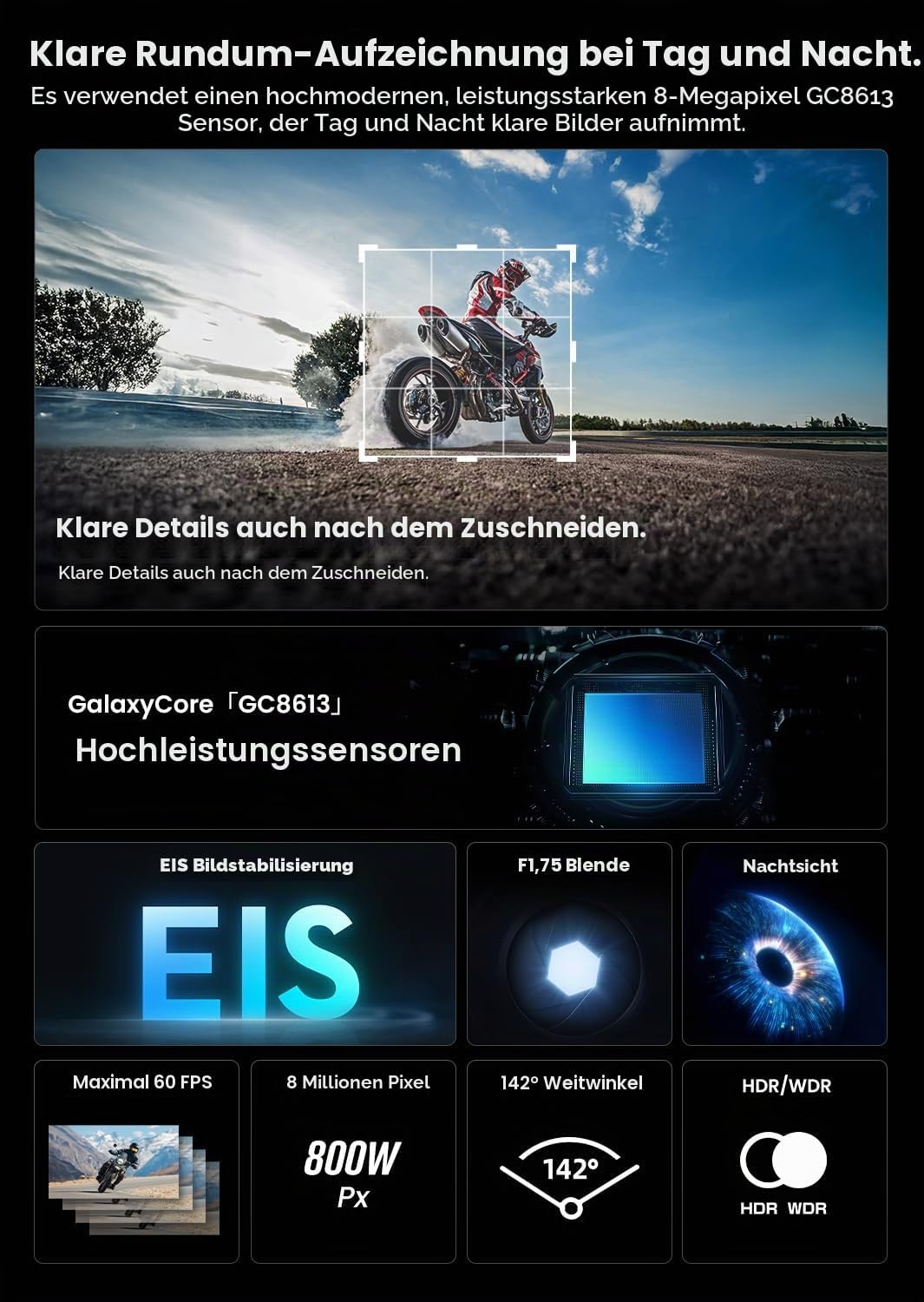 AKEEYO-710Pro EIS Fahrradkamera, 4K28FPS 20MP WiFi Action Kamera mit IP66 Ultra HD wasserdichte Kame