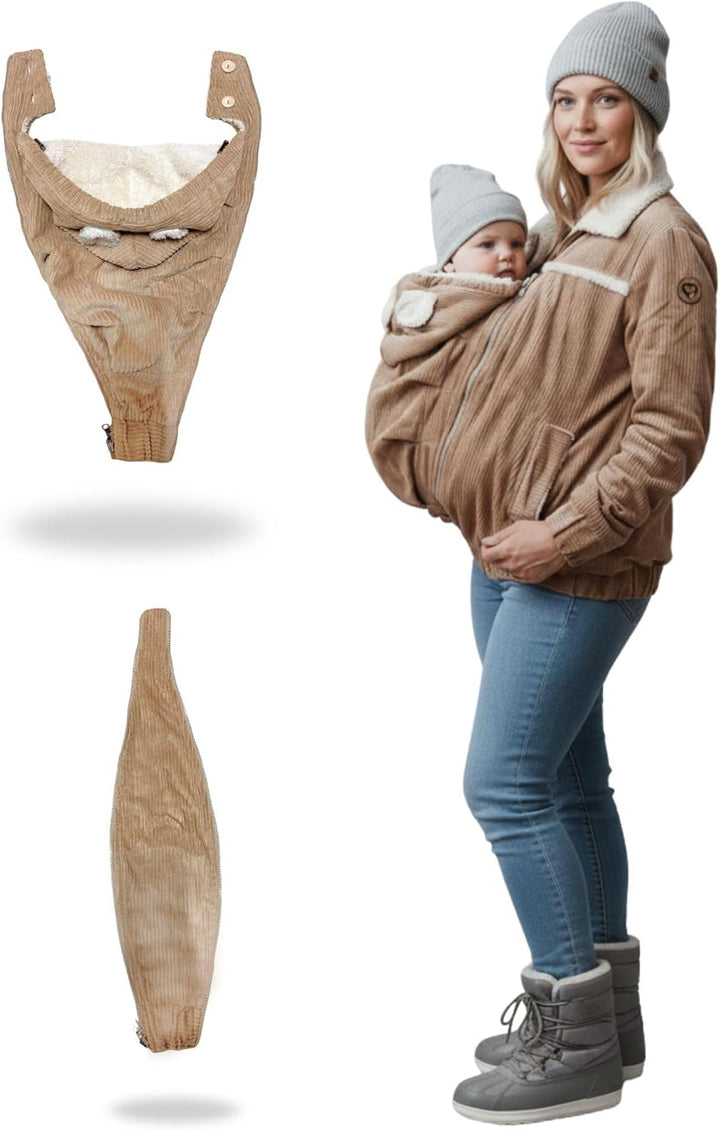 fun2bemum Wendbare Cord-Umstands- und Tragejacke 5-in-1 Allwetter-Funktionsjacke für Schwangerschaft