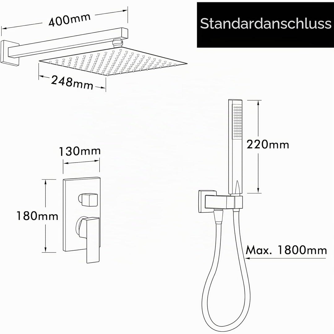 KES Duschsystem Duschkopf Regendusche 3 Funktion mit Handbrause Schlauch Duscharmatur Duschbrause Du