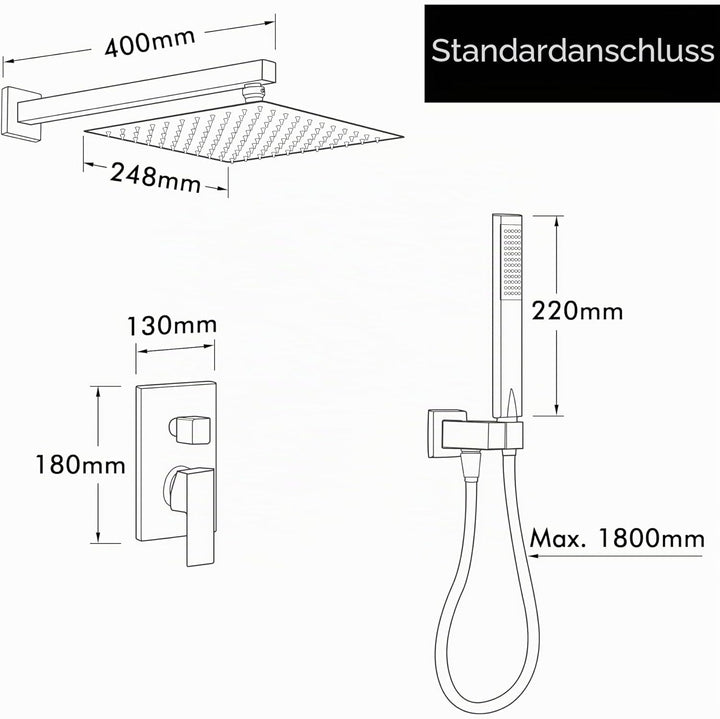 KES Duschsystem Duschkopf Regendusche 3 Funktion mit Handbrause Schlauch Duscharmatur Duschbrause Du