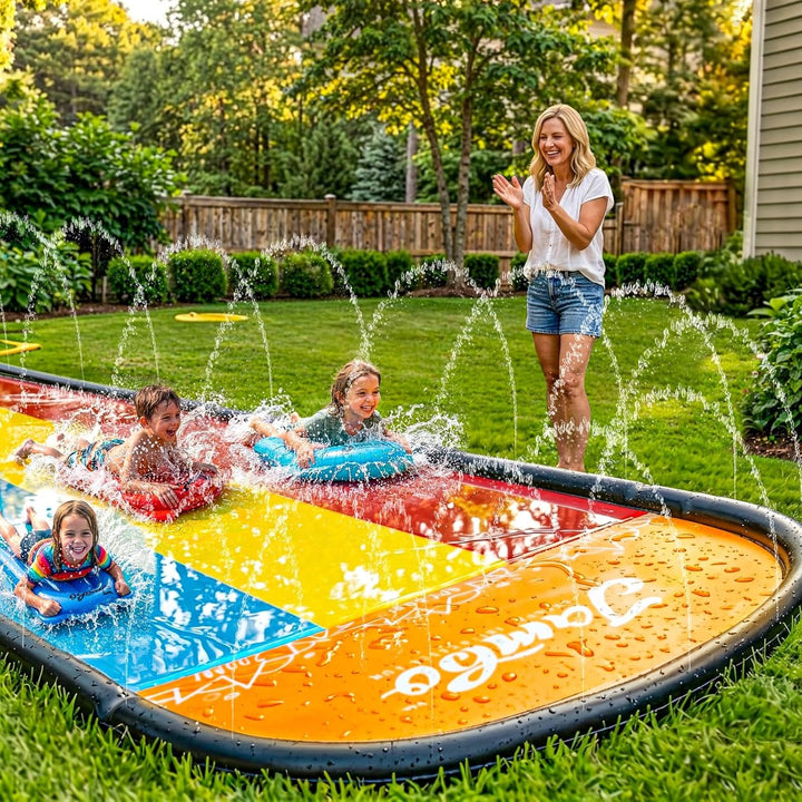 Jambo Premium-Spritz- und Rutschen-mit 3 Boogie-Boards, robuste Wasserrutsche mit fortschrittlichem