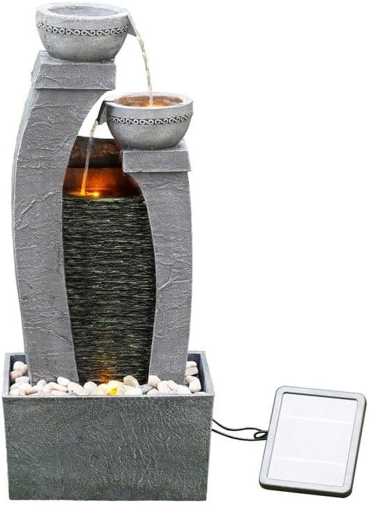 Teamson Home Garden & Outdoor Solarbetriebenes Wasserspiel mit Lichtern, kaskadierendem Springbrunne