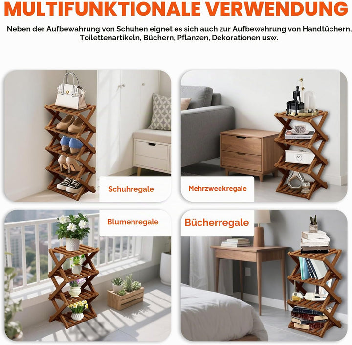 XUDREZ Schuhregal aus Holz, zusammenklappbar, platzsparender Bambus-Aufbewahrungs-Organizer, ohne In