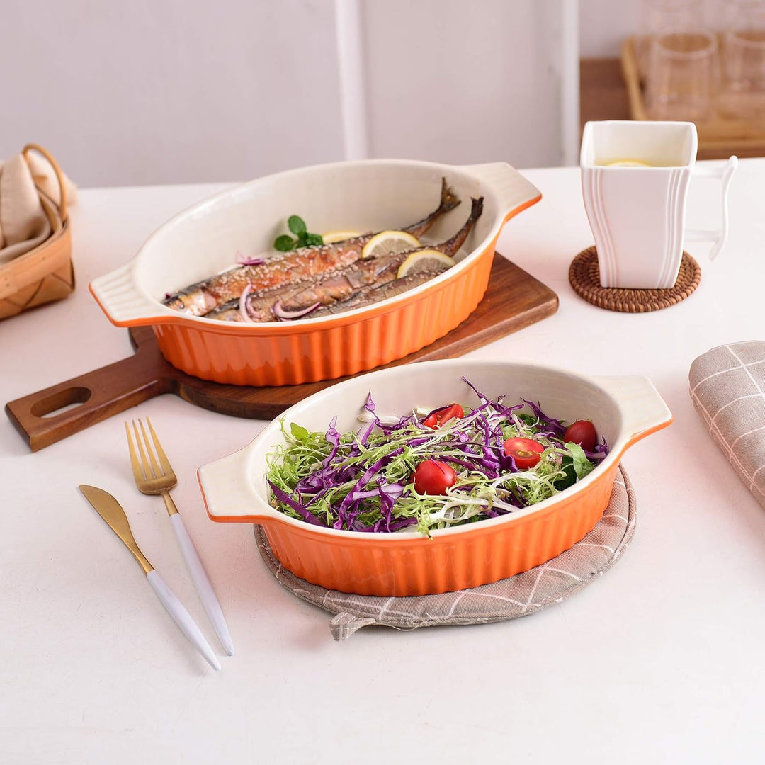 MALACASA, Serie Bake.Bake Set mit 2 Porzellanformen zum Backen, Ofenform für Brot, Lasagne, Kuchen,