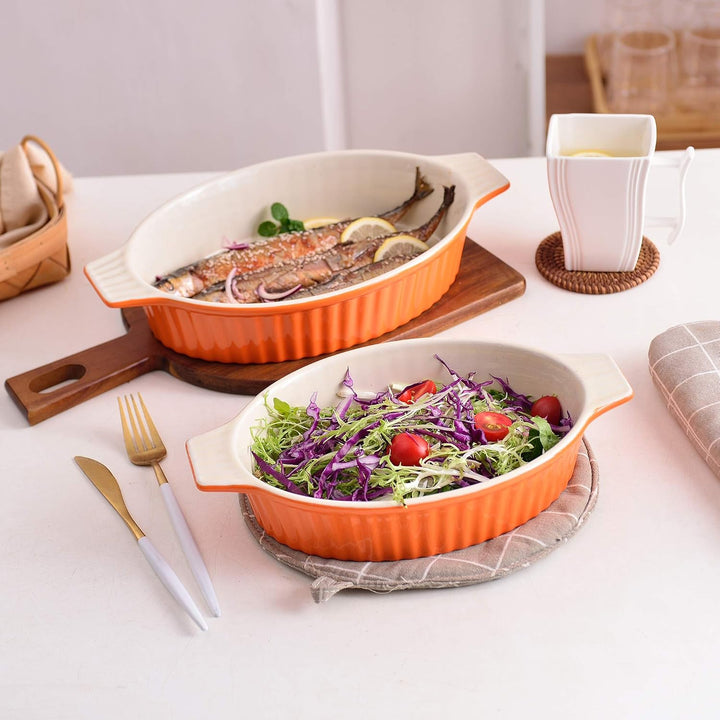 MALACASA, Serie Bake.Bake Set mit 2 Porzellanformen zum Backen, Ofenform für Brot, Lasagne, Kuchen,
