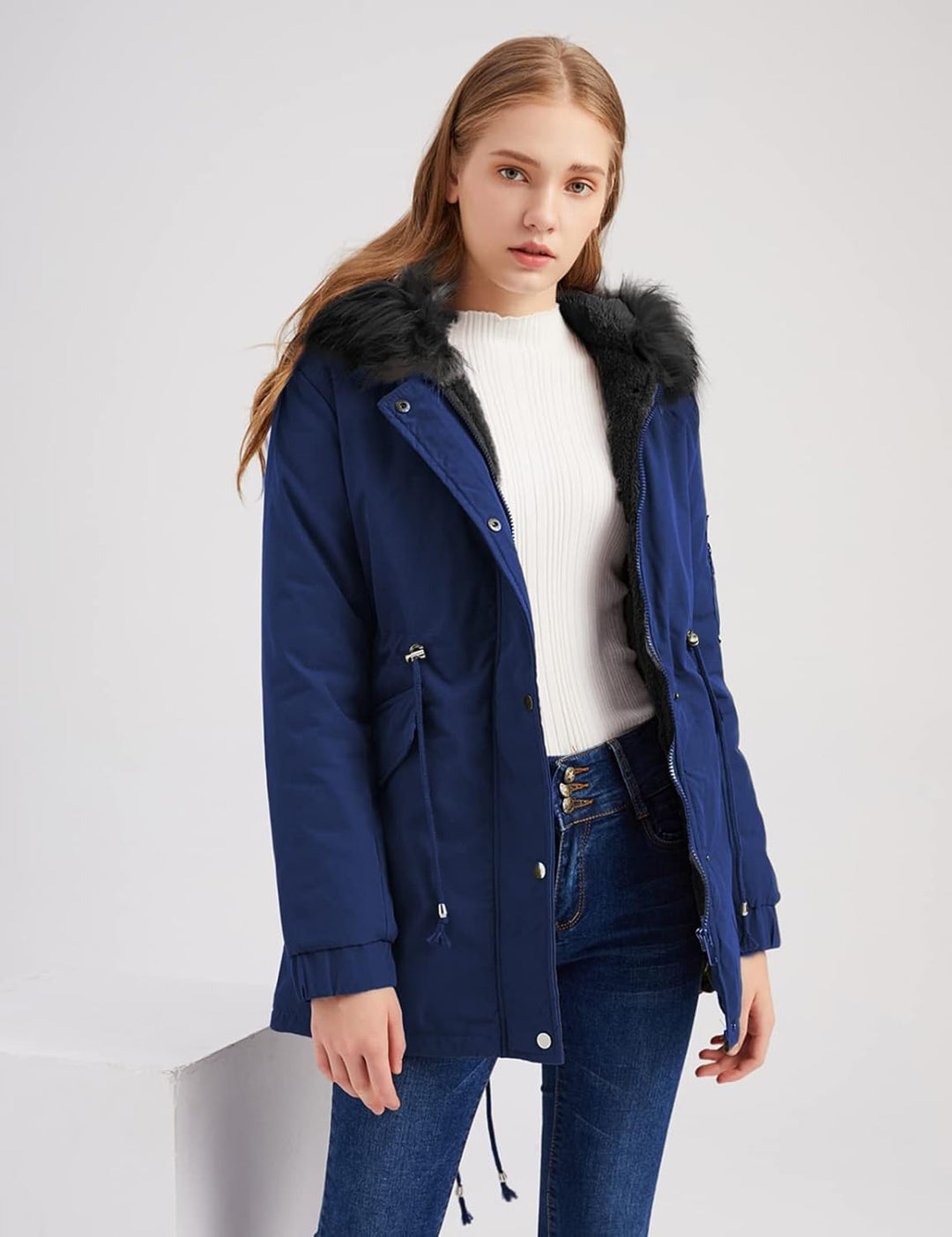 Tuopuda Jacke Damen Wintermantel mit Kapuze Reissverschluss Parka Mantel Langarm Hooded Jacket Schwa