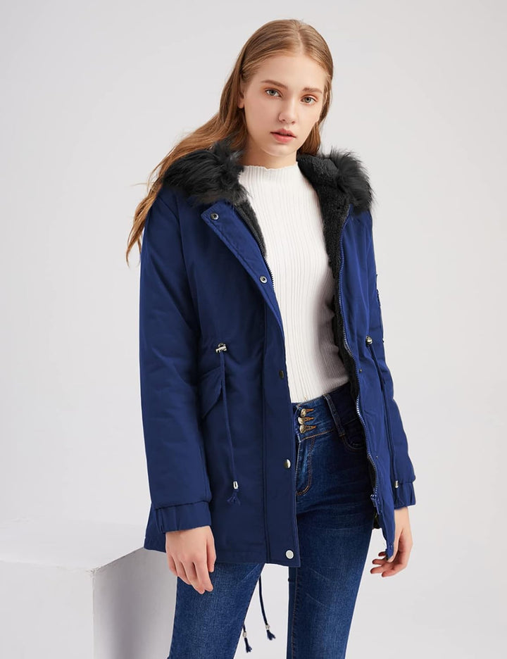 Tuopuda Jacke Damen Wintermantel mit Kapuze Reissverschluss Parka Mantel Langarm Hooded Jacket Schwa