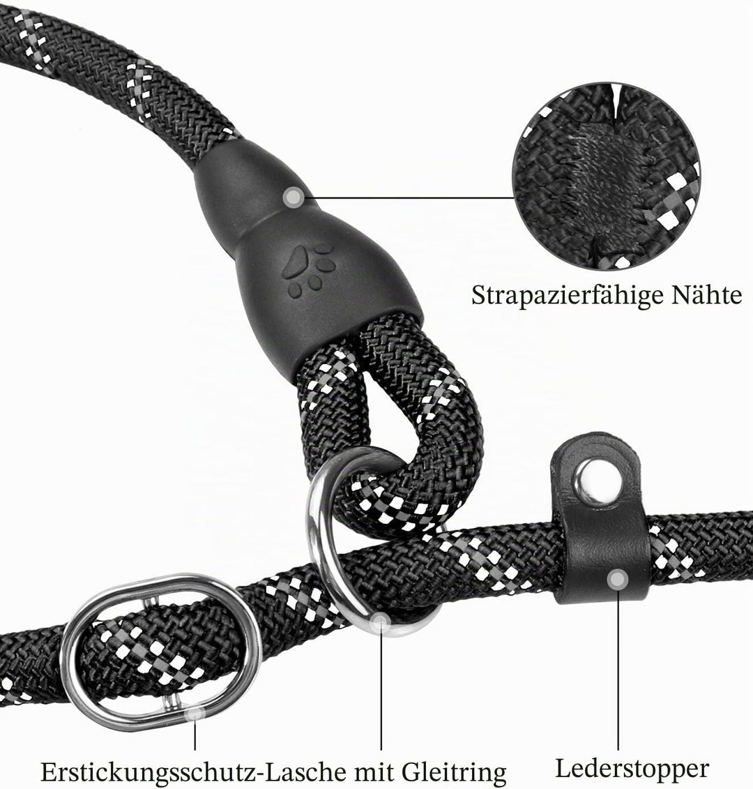 TagME Retrieverleine mit Zugstopp,Reflektierende Seilleine 185 cm Moxonleine,Weicher gepolsterter Gr