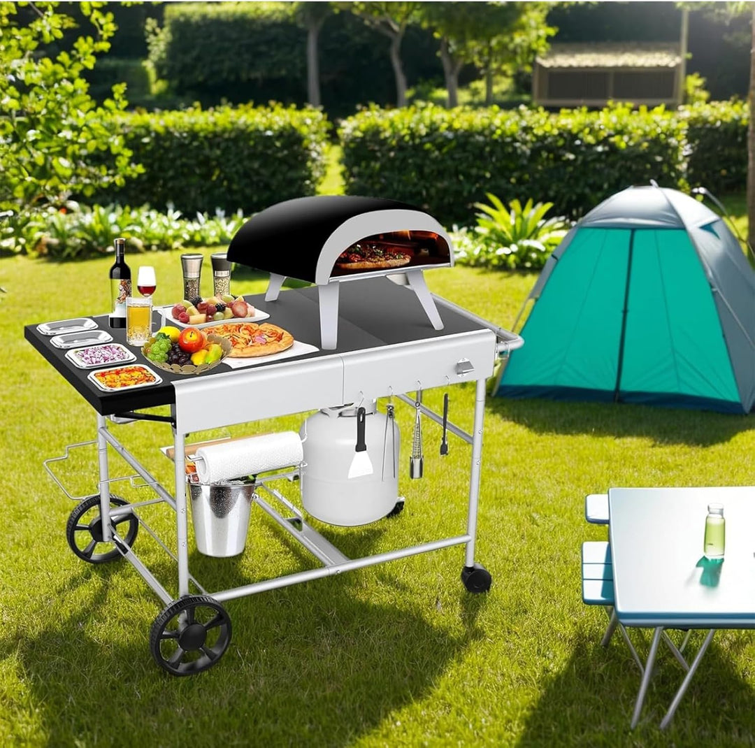 GFTIME 128 x 64 x 78cm Grillwagen Servierwagen für Weber Q Serie, Ninja Woodfire, Pizzaofen, Tischgr