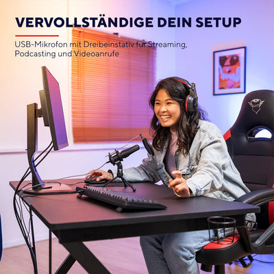 Trust Gaming GXT 232 Mantis USB Mikrofon mit Popfilter und Dreibeinstativ, Microphone für PC, Laptop