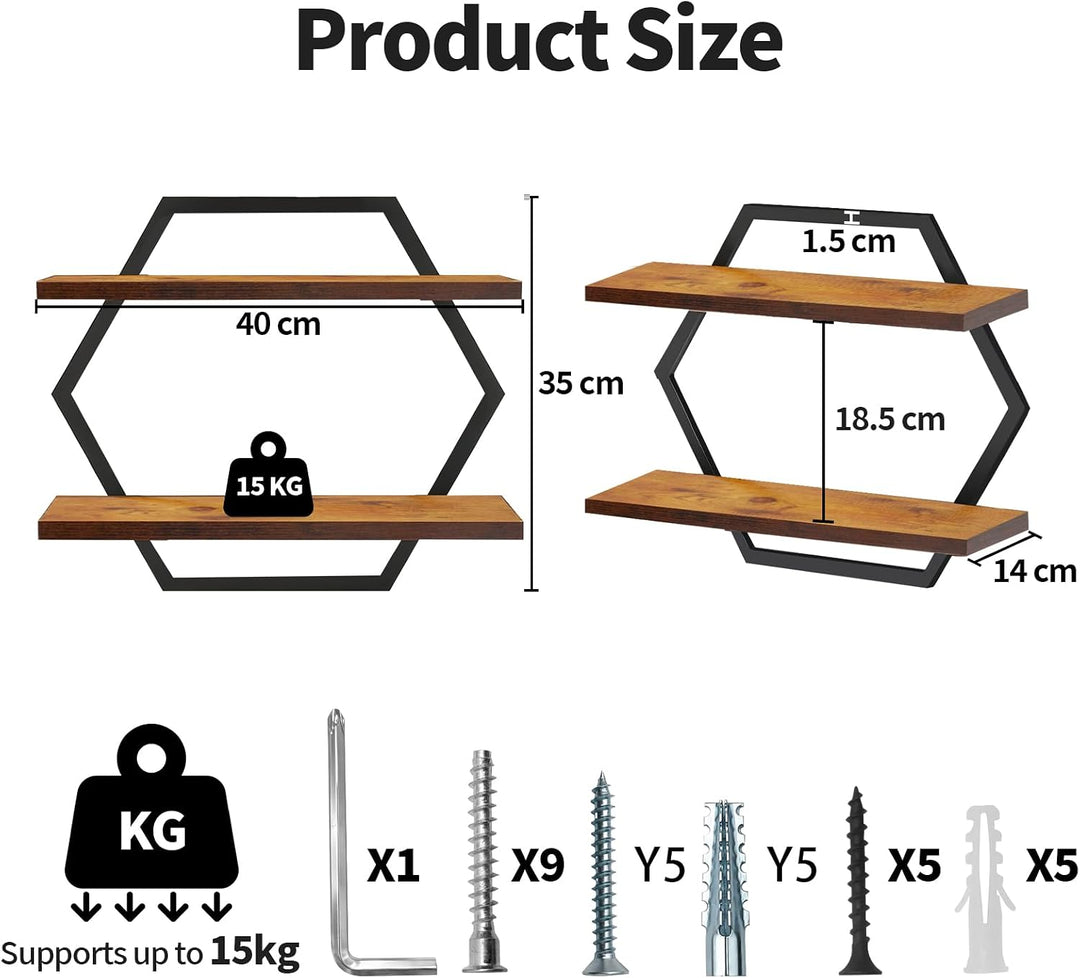 Lermende Wandregal Holz und Metall, 2Pcs Schweberegal Hängeregale-Schwarz | 2-stöckiges Wandmontage