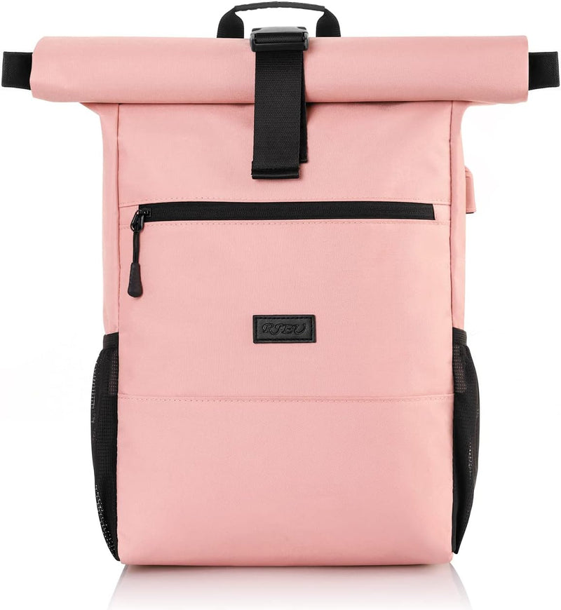 RJEU Rucksack Damen,Schulrucksack Mädchen Teenager,Rolltop Rucksack Frauen mit 12-17 Zoll Laptopfach