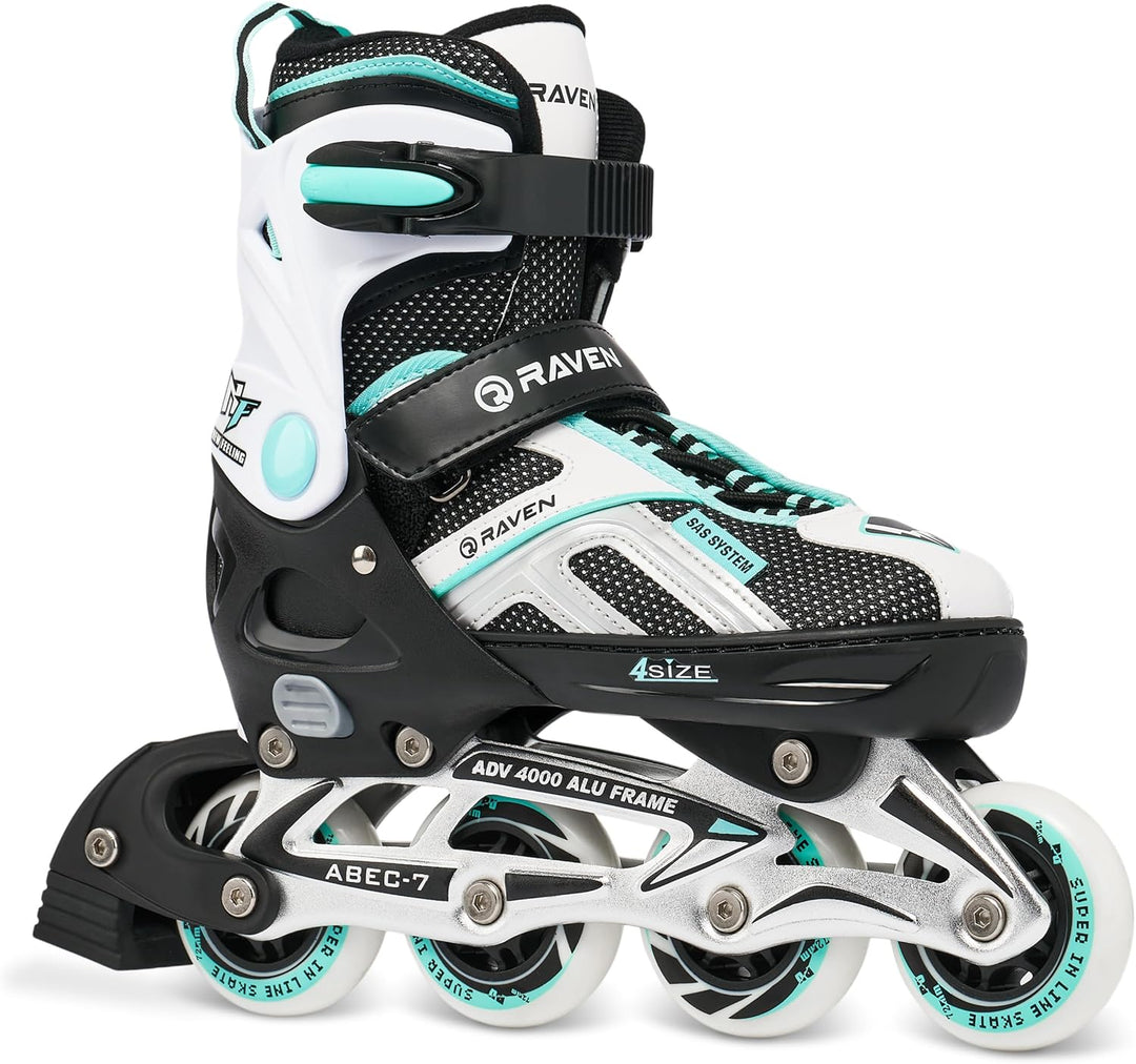 Raven Pulse Black/Mint 2in1 Verstellbare Schlittschuhe und Inline Skates - Inliner für Kinder und Er