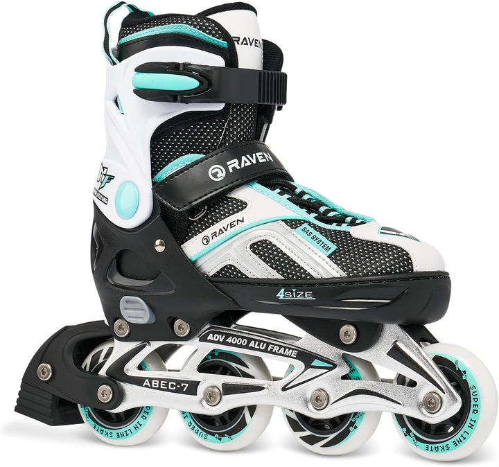 Raven Pulse Black/Mint 2in1 Verstellbare Schlittschuhe und Inline Skates - Inliner für Kinder und Er