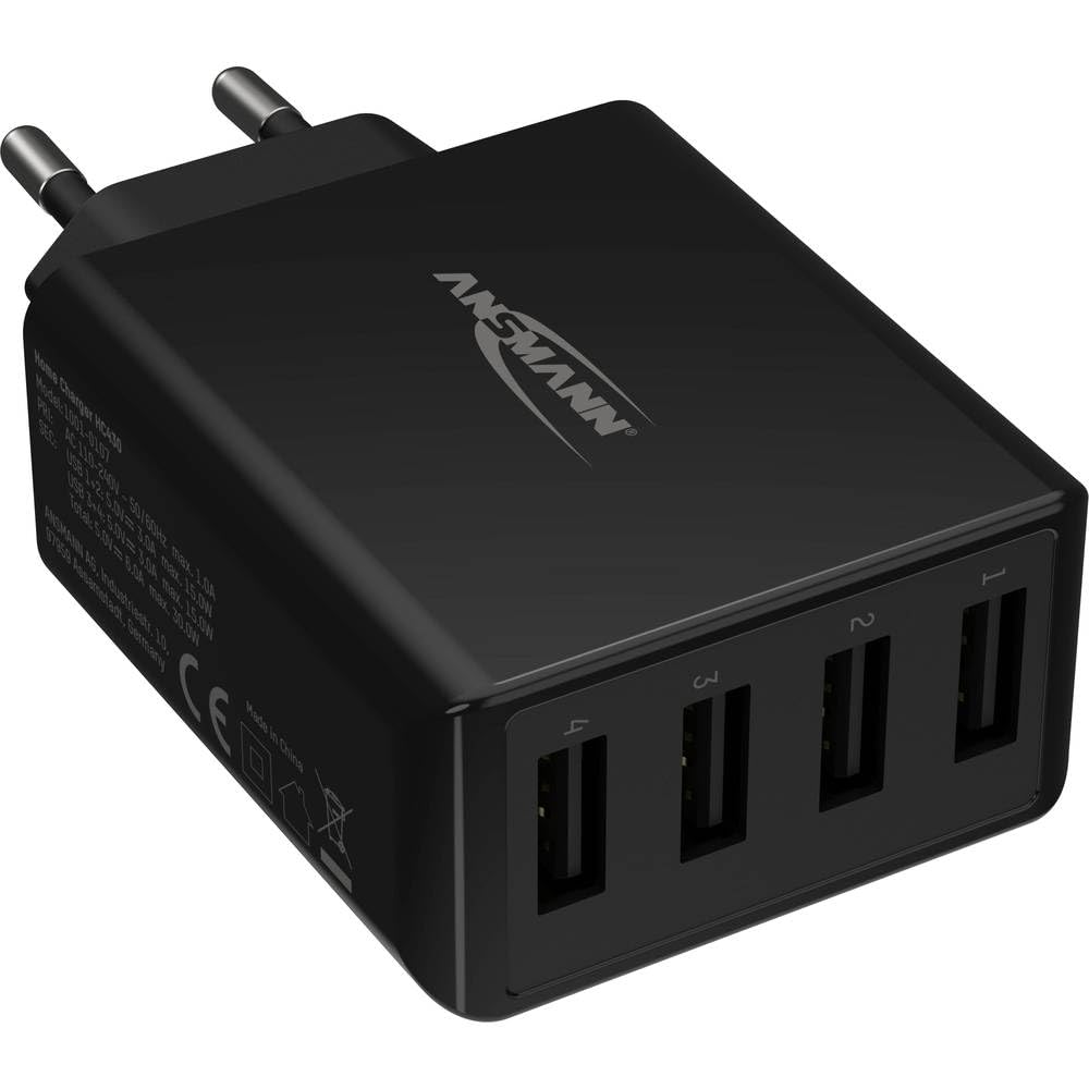 ANSMANN 4-Port High-Speed USB Ladegerät 30W - USB Charger mit Smart-IC Ladesteuerung / Netzteil beso