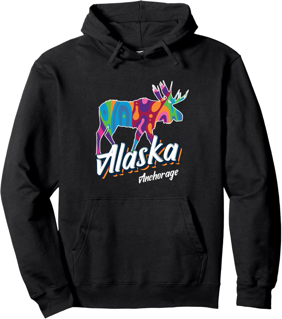 Anchorage Alaska USA Colorful Moose Art Vacation Souvenir Pullover Hoodie
