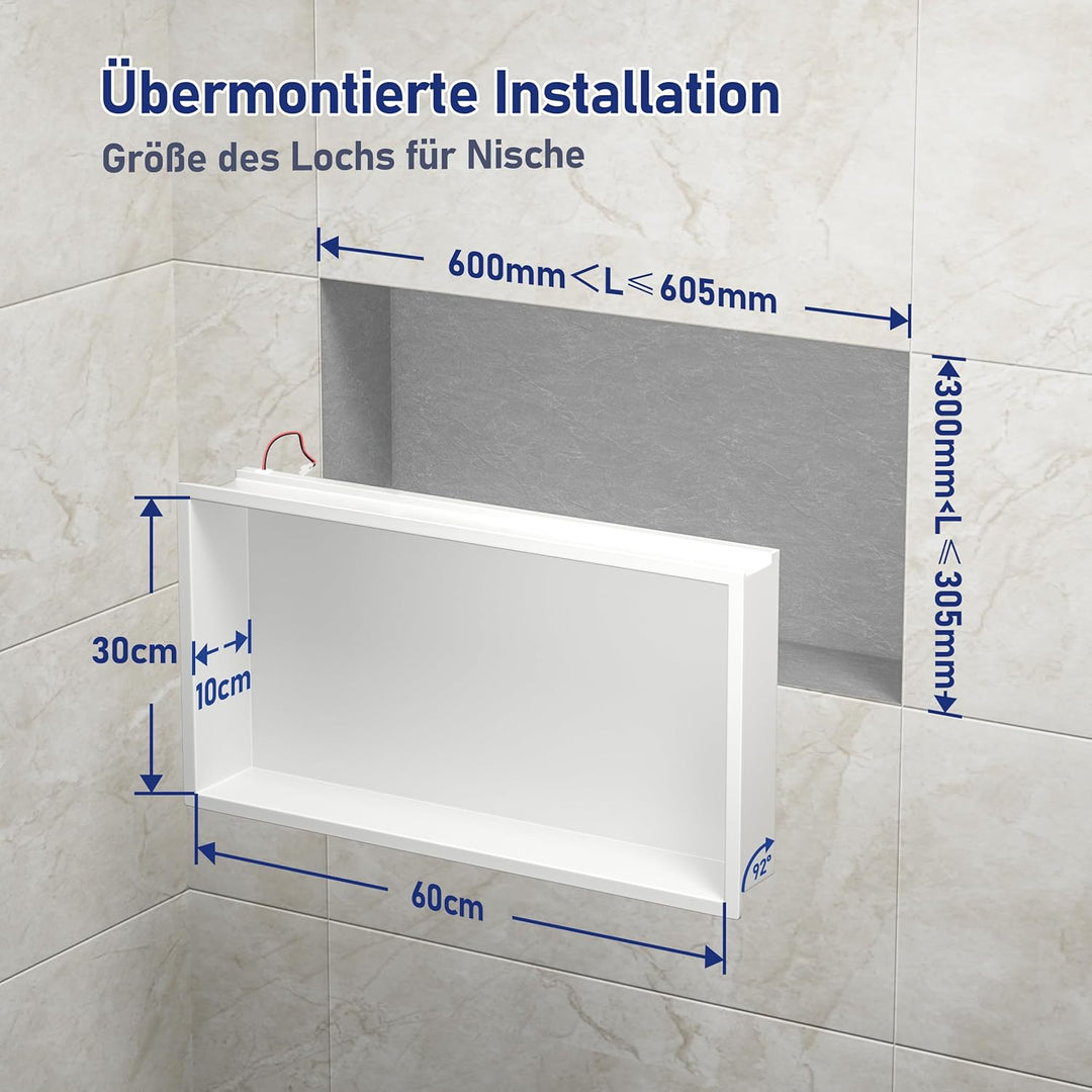 Wandnische Dusche Edelstahl mit RGB LED, Wandnische Bad Nische Duschnische Befliesbar mit Fernsteuer