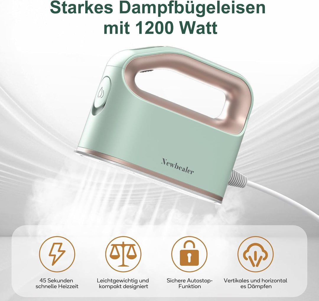 Newbealer Dampfbügeleisen, Kontinuierlicher Turbo-Dampf für Kleidung, 360° horizontales und vertikal