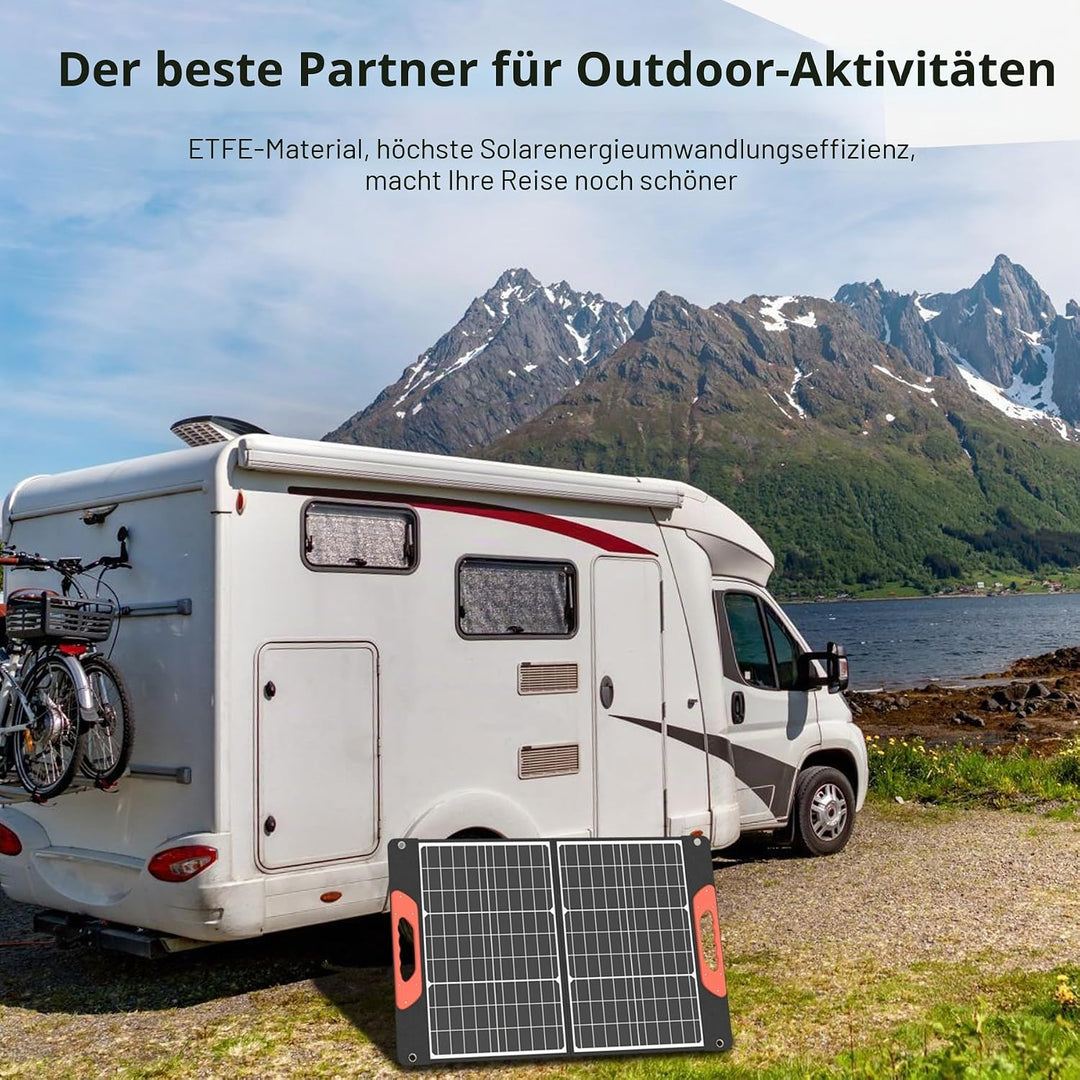 Rosaking 60W Faltbar Solarpanel,Tragbar Solar Ladegerät mit USB C+A +DC,Monokristallin ETFE Solarpan