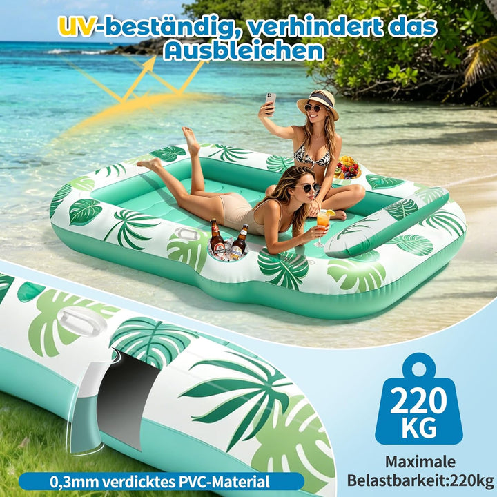 JONRRYIN Luftmatratze Pool für Erwachsene, Tanning Pool 225x190cm mit Sprühfunktion & Getränkehalter