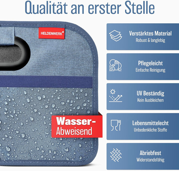 HELDENWERK Kofferraumtasche faltbar mit Anti-Rutsch-Klett - Kofferraum-Organizer, Auto Faltbox, Eink