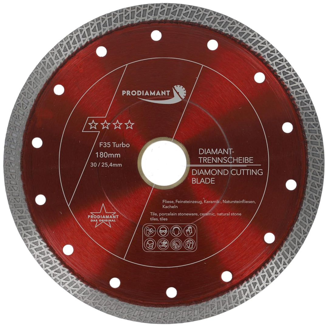 PRODIAMANT Diamanttrennscheibe Fliese Feinsteinzeug 180mm x 30 mit Ring 25,4 mm Fliesenscheibe für T