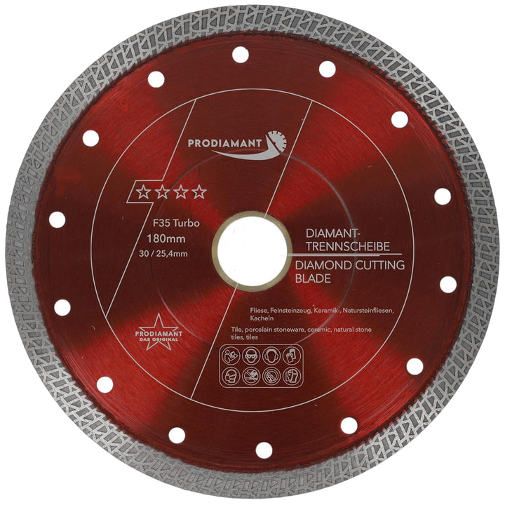 PRODIAMANT Diamanttrennscheibe Fliese Feinsteinzeug 180mm x 30 mit Ring 25,4 mm Fliesenscheibe für T