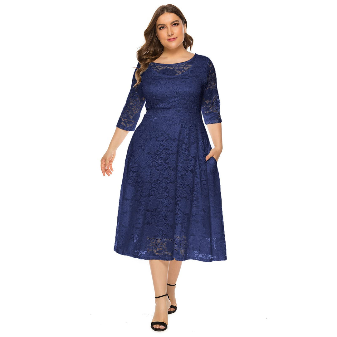 Odizli Damen Elegant 3/4 Ärmel Spitzenkleid Hochzeit Festlich Coctailkleid Abendkleid Grosse Grössen
