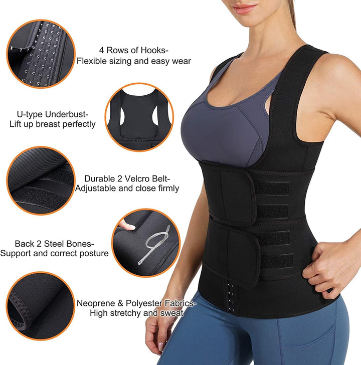 KUMAYES Sauna Weste Damen mit Bauchweggürtel Neopren korsett damen bauchweg waist trainer shapewear