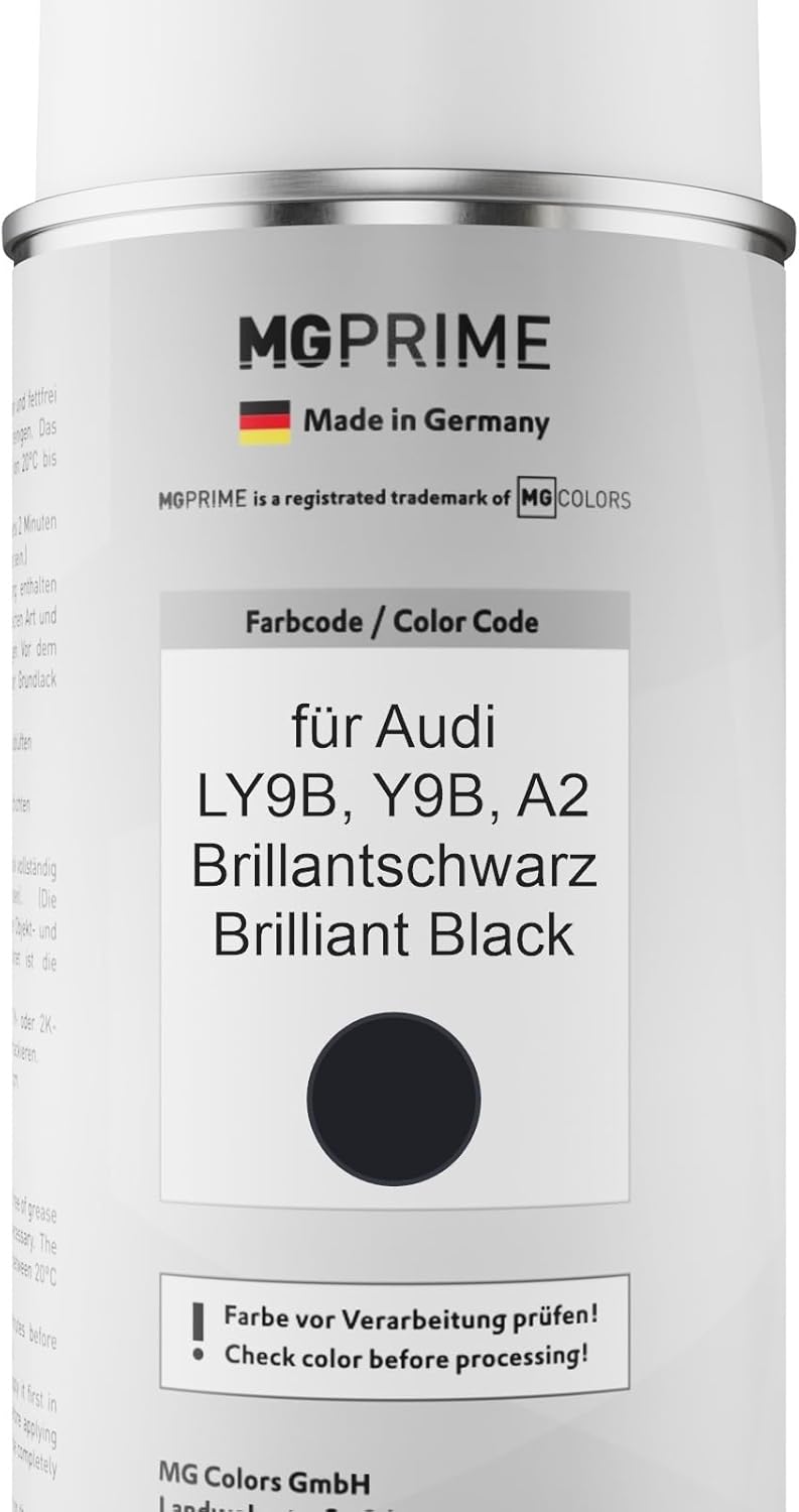 MG PRIME Autolack 2K Spraydosen Set für Audi LY9B / Y9B / A2 Brillantschwarz/Brilliant Black Basisla