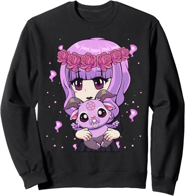Anime Kawaii Pastell Gothic Mädchen mit süssem Baby-Baphomet Sweatshirt