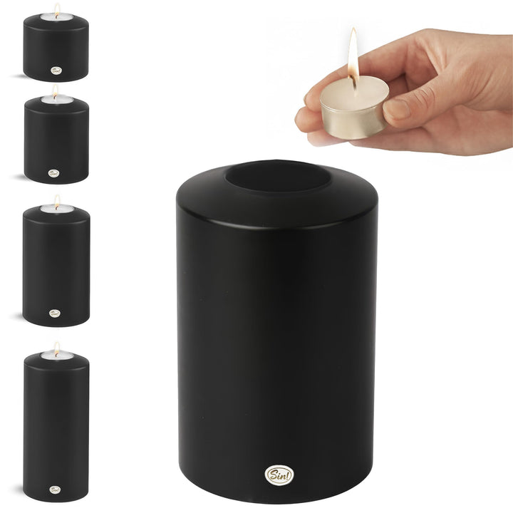 Sin! Teelichthalter Classic schwarz - ∅ 10 cm - Höhe 18 cm, Dauerkerze mit Teelicht in Kerzenform -