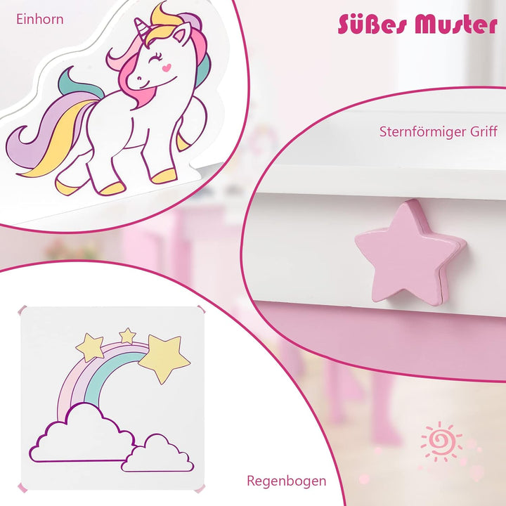 DREAMADE Kinder Schminktisch mit Hocker und Abnehmbarer Spiegel, Prinzessin Frisiertisch für Kinder,