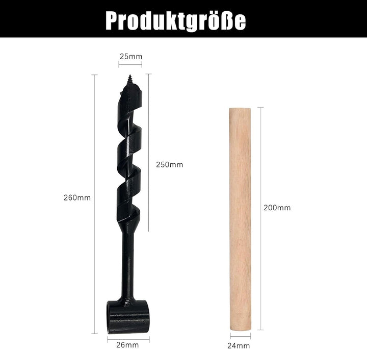 25x260mm Erdbohrer Hand, Handbohrer Holz, Bushcraft Bohrer, Bushcraft Handbohrer, Multifunktionaler