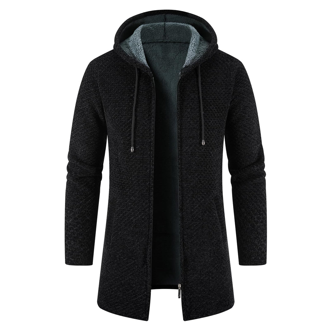 KUDORO Strickjacke Herren Cardigan Lang Trachtenjacke Kapuze mit Kapuze Gestrickt Pullover Hoodie Wi