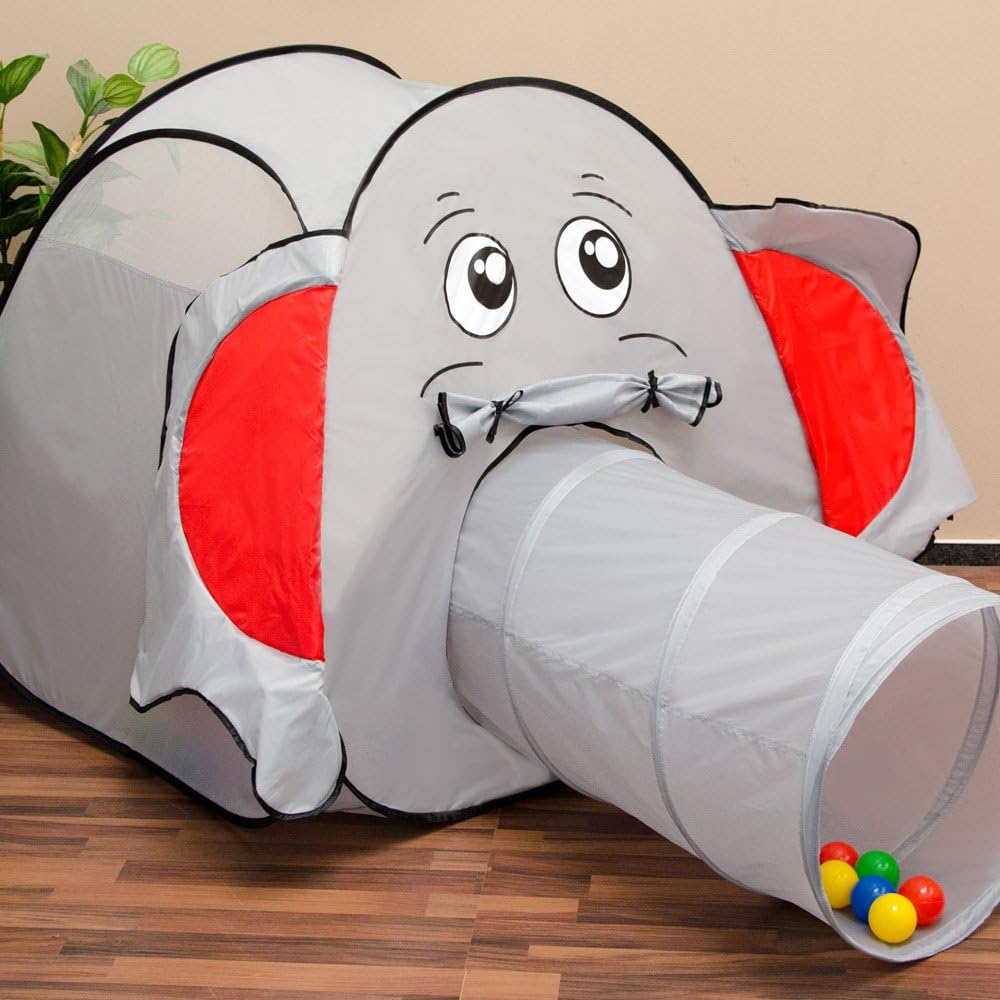 LittleTom Bällebad Elefant mit Tunnel - 200 Bälle - 100x100x102 Bällebad Kinder Spielzelt Tunnel - B