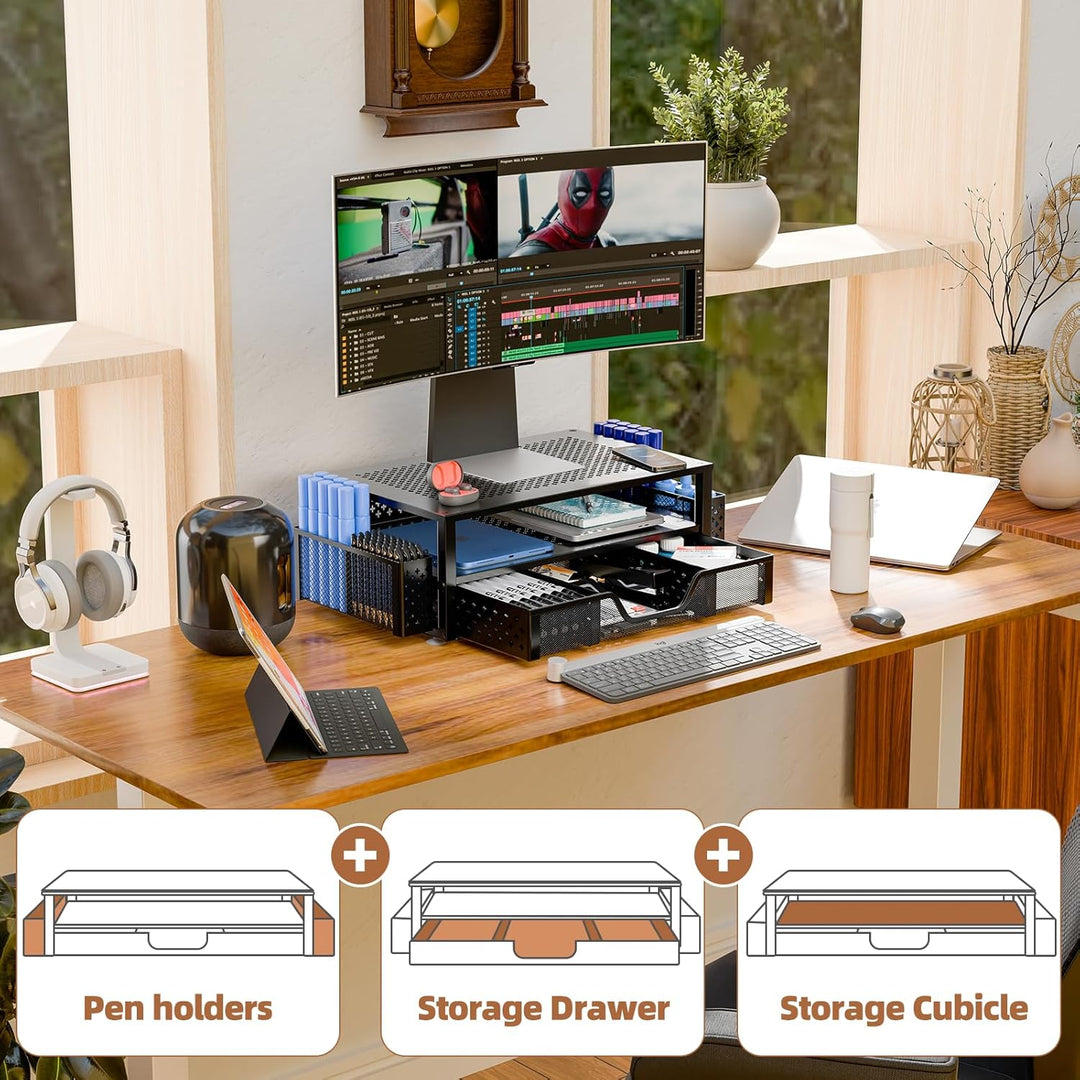 Simple Trending Monitorständer aus Metall mit 2 Ebenen, Monitorerhöhung und Computer-Schreibtisch-Or